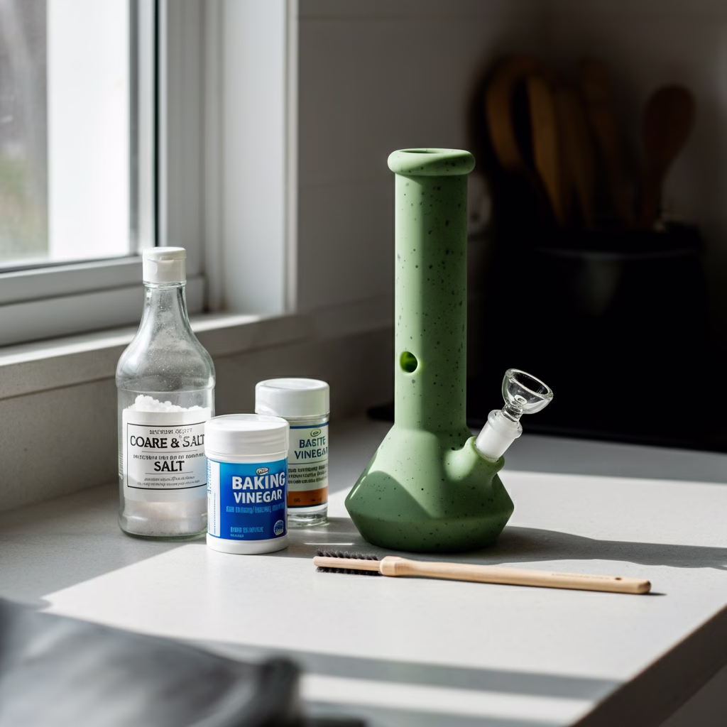 A bong with some household item for cleaning